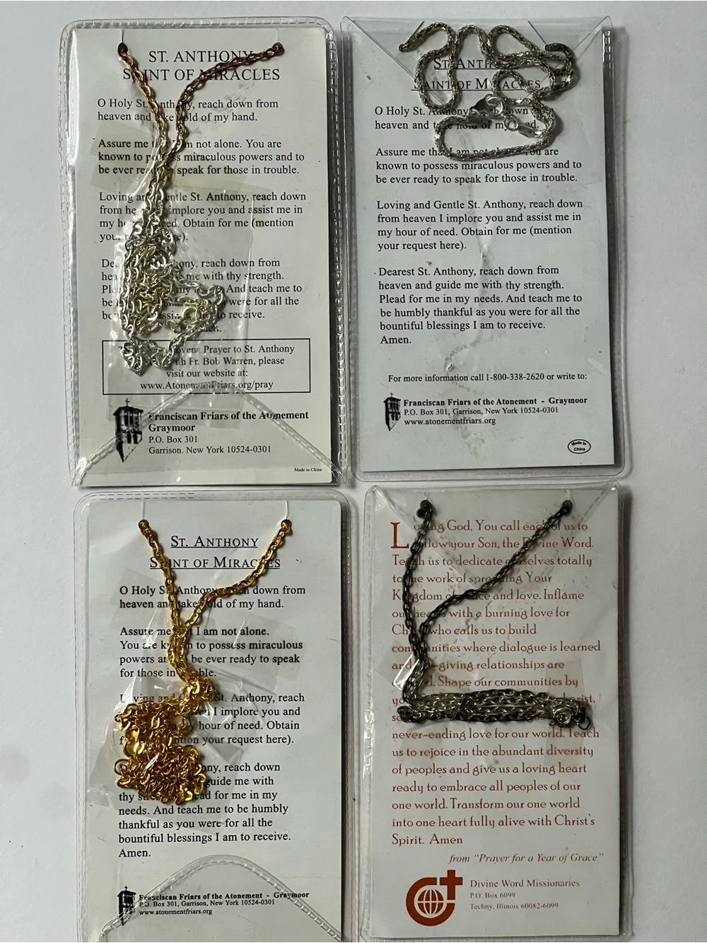 St. Anthony & Madonna Prayer Card Necklaces - Religious Medal Set, Blue & Black